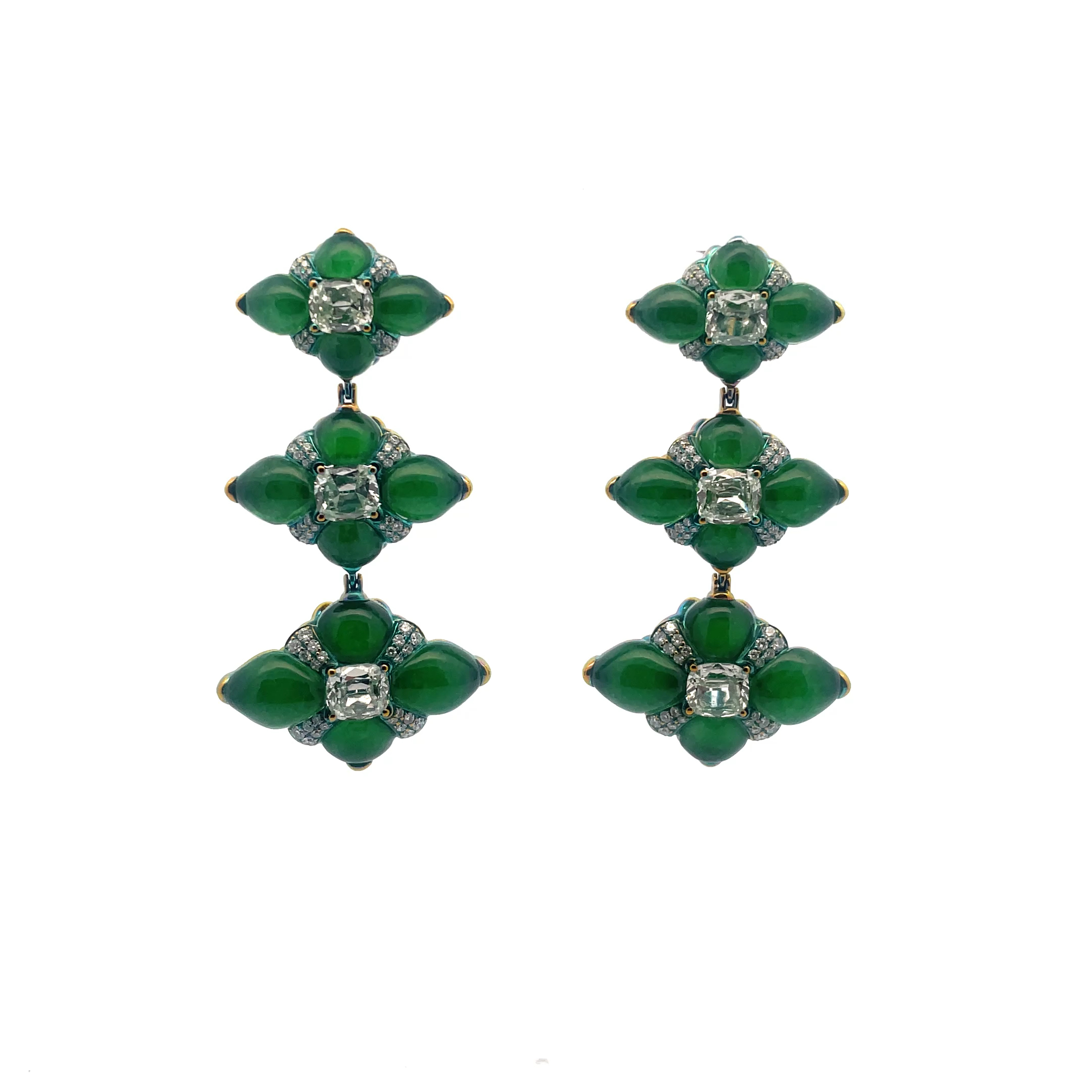 TI earrings 4.20ct CU dia, .69ct RD dia, 2.4ct jade crystal  
