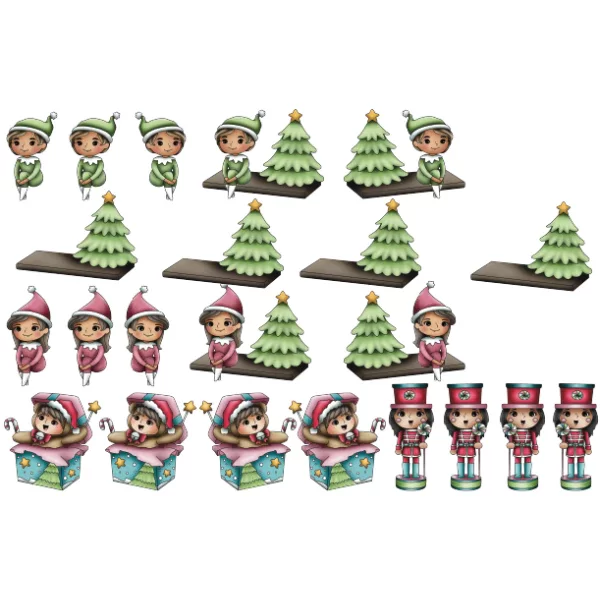 Cute Girls Christmas Toys - Colored Die Cut Pieces
