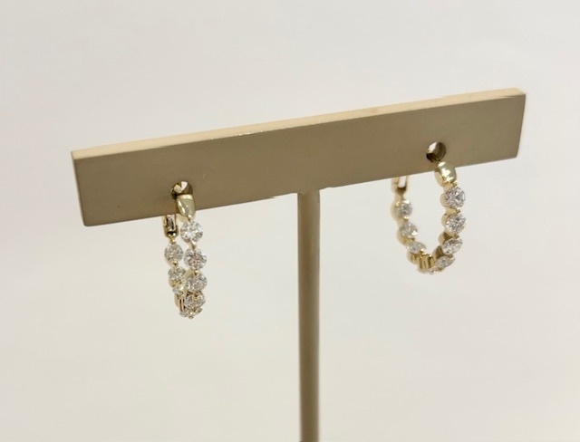 1.53CTTW G/VS2-SI1 JGFJ Signature Inside-Out Diamond Shared Prong Hoop Earrings, 14K Yellow Gold