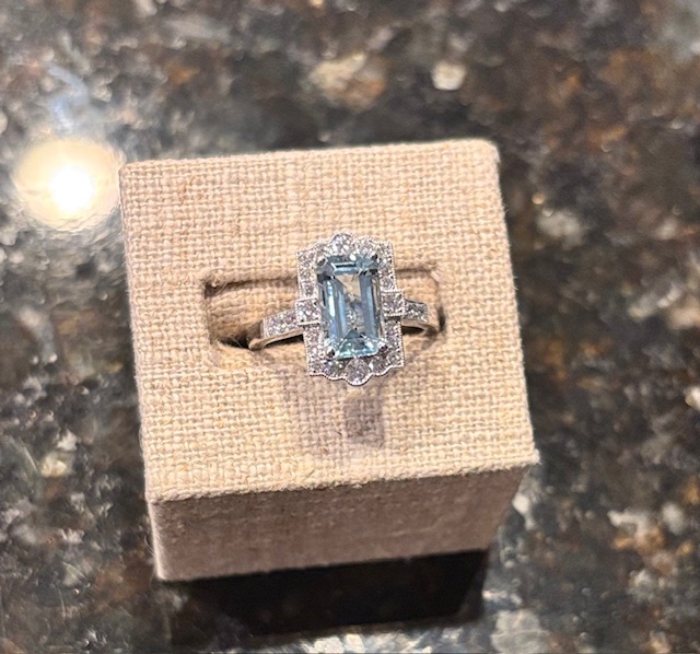 1.86CT Aquamarine & Natural Diamond Picture Frame Halo Ring in 14-Karat White Gold, 26D=.54CTTW, F/VS! Size 6.5