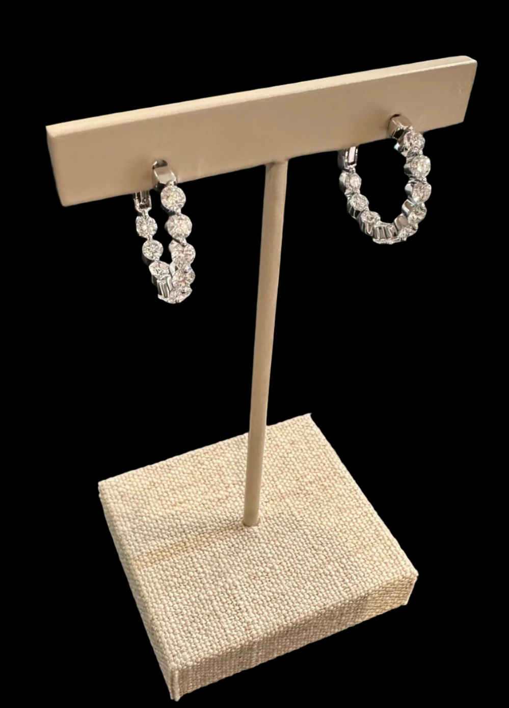 2.10CTTW Signature Diamond Inside/Out Hoops w Hinged Backs in 18K White Gold, 20D=G/SI1