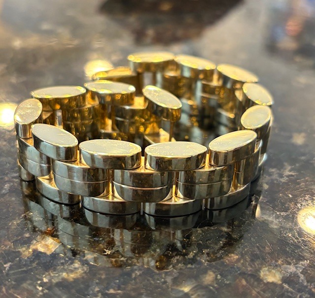 This Beast Means BUSINESS. 14-Karat Gold Vintage Tank Track Wide Link Bracelet, 7.25 Estate Collection