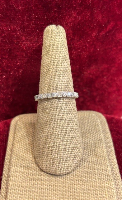 Darling Princess Cut & Round Natural Diamond Band Ring in 14-Karat White Gold, .37CTTW. G/VS2-SI1. Size 6.75+