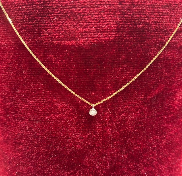 Diamond Solitaire Twinkle Necklace in 14-K Yellow and White Gold, D=.09CT G/VS! Adjustable Length 16-18 