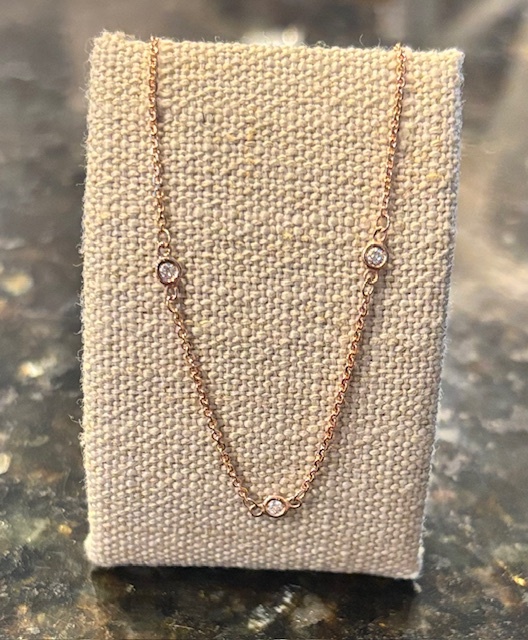 Diamond Station Bracelet in 14-Karat Pink Gold, 5 Natural Diamonds=.10CTTW, F/VS! 7 Length