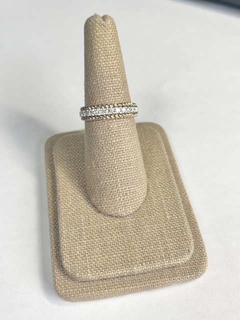 Elegant Diamond Band with Rope Border in 14-Karat White & Yellow Gold, 13D=.32CTTW, F-G/SI1.Size 6.75