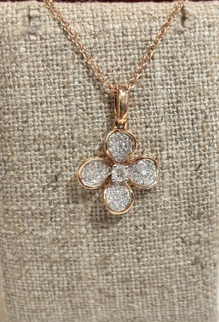 Ethereal Pave Natural Diamond Blossom Necklace in 14K Pink Gold, D=.33CTTW G/VS2-SI1. Adjustable Chain 16-18