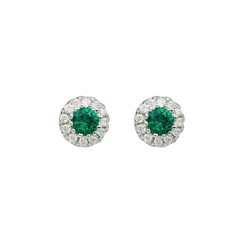 Gorgeous Emerald & Diamond Stud Earrings in 14-Karat White Gold, 2E=.11, 24D=.07