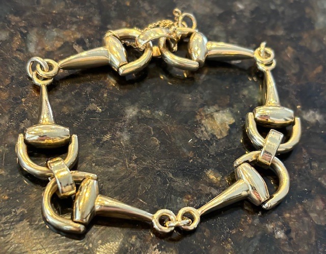 Gorgeous Italian Horsebit Bracelet in 14-Karat Gold with Safety Catch & Safety Chain! Estate Collection