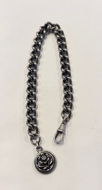 Incredible Antique Sterling Silver Bracelet w/Scottish Thistle Charm & Dog Clip! Heavy! Estate Collection