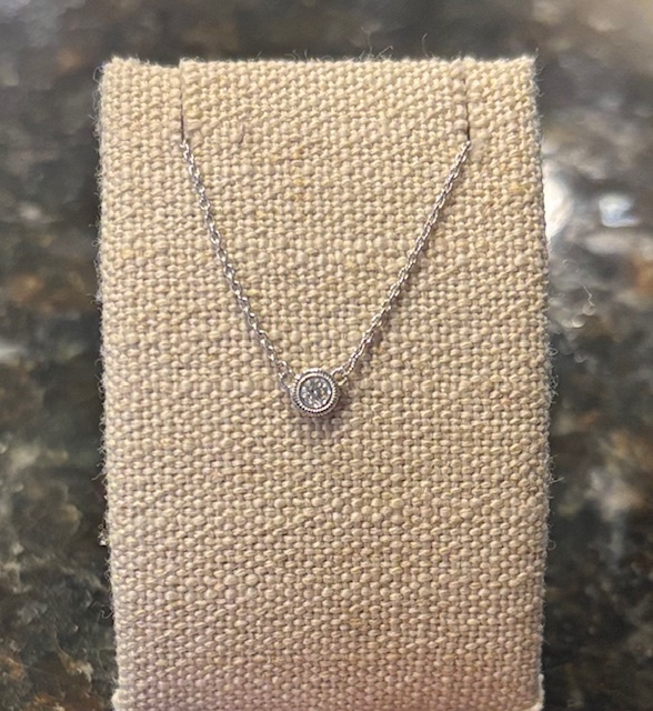 Natural Diamond Double Bezel Necklace in 14-Karat White Gold, D=.05 F/VS! 16-18 Length