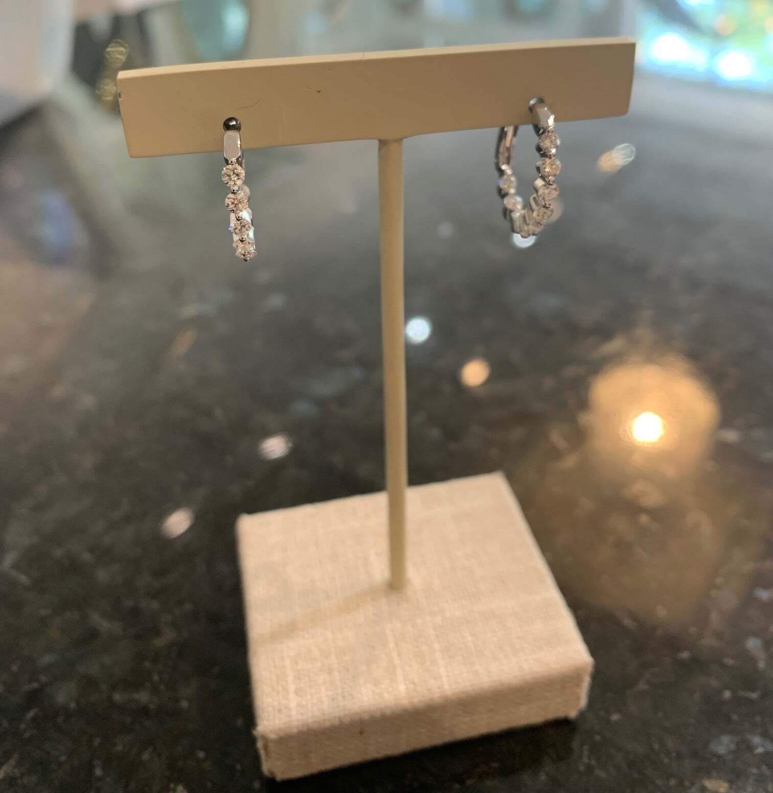 Signature 1.00CTTW Diamond Inside Out Hoop Earrings in 14K White Gold, Hinged Backs. 24D=G Color, VS-2/SI1 Clarity 