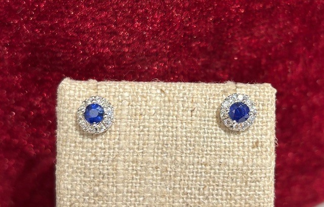 Stunning Color Natural Diamond & Sapphire Stud Earrings in  14-Karat  White Gold, 2S=.62CT, 20D=.20CTTW