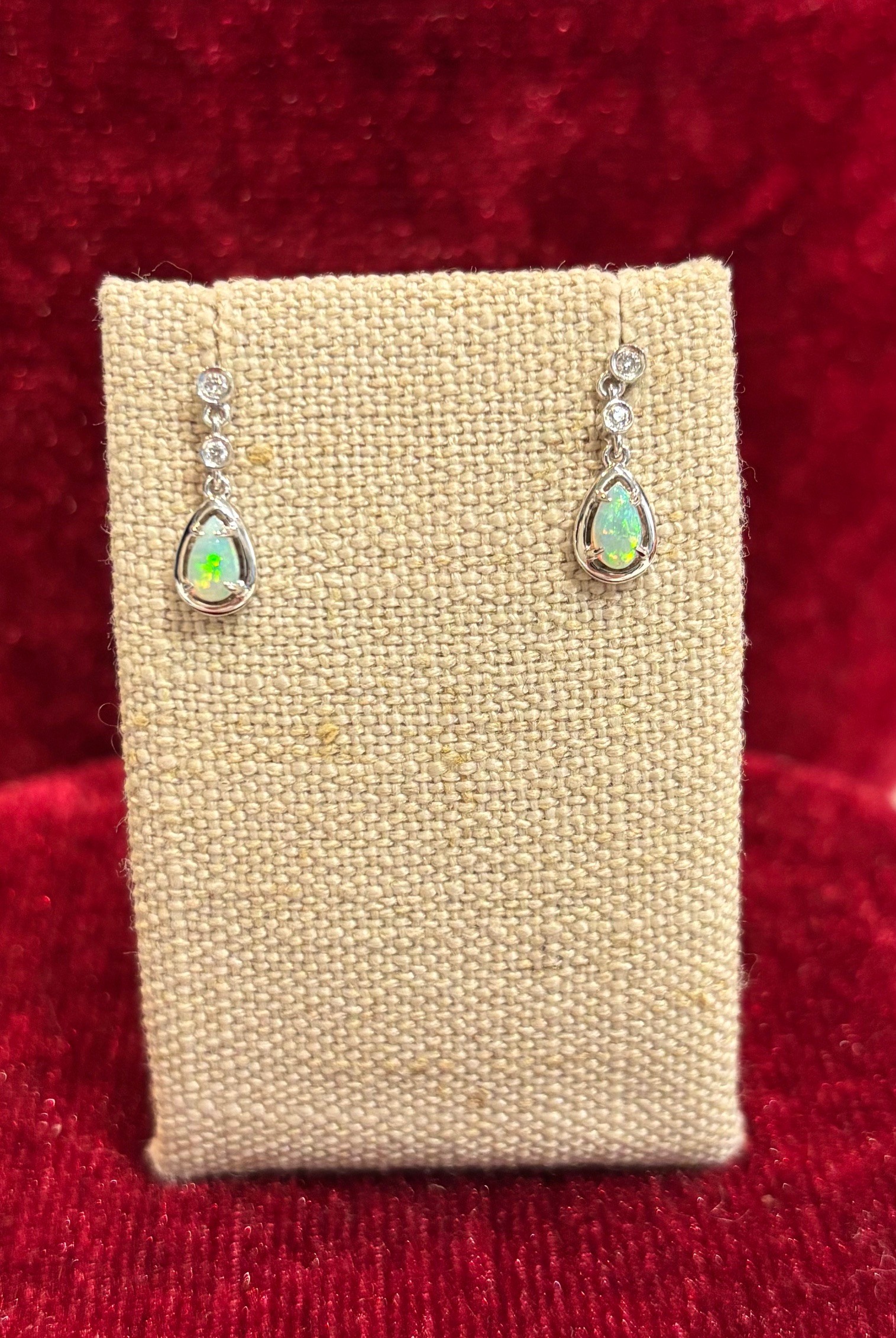 Sweet Natural Opal & Diamond Drop Earrings in 14-Karat White Gold, 4D=.04CTTW, 2Opals=.30CTTW