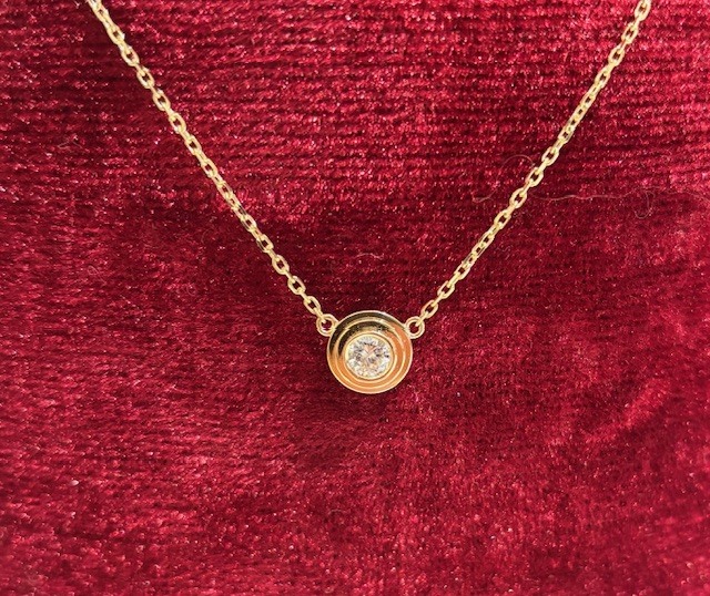 .25CT Bezel Diamond Solitaire Necklace in 18K Yellow Gold, 18 Adjustable! D= G/SI1