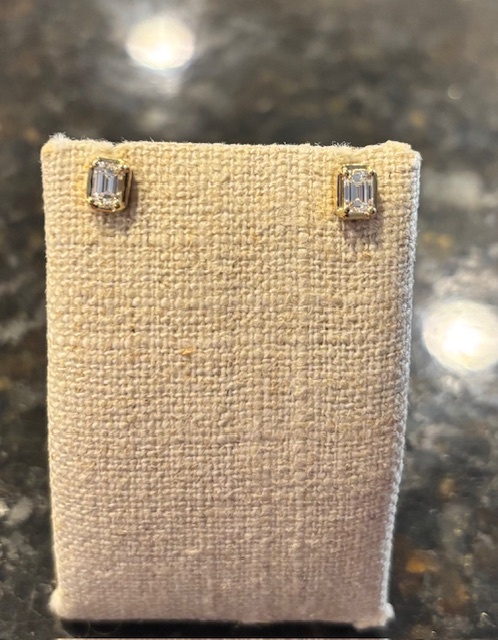 .50CTW Emerald Cut Natural Diamond Stud Earrings in 14-Karat Yellow Gold. G/VS