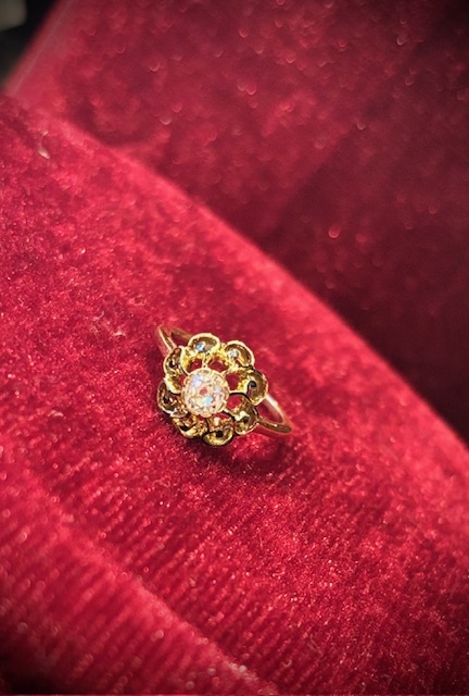 .50CT Old Mine Diamond Ring with Black Enamel! 14-Karat Yellow Gold, Finger Size 5. Estate Collection