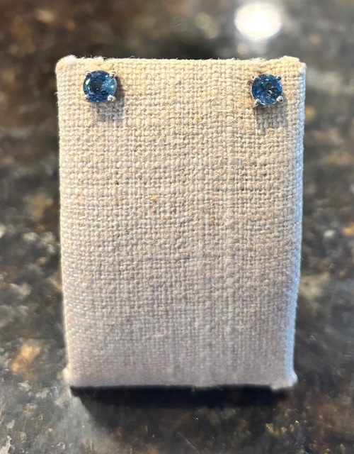 Otsego Lake Blue Sapphire Stud Earrings in 14-Karat White Gold, 2S=.80CTTW