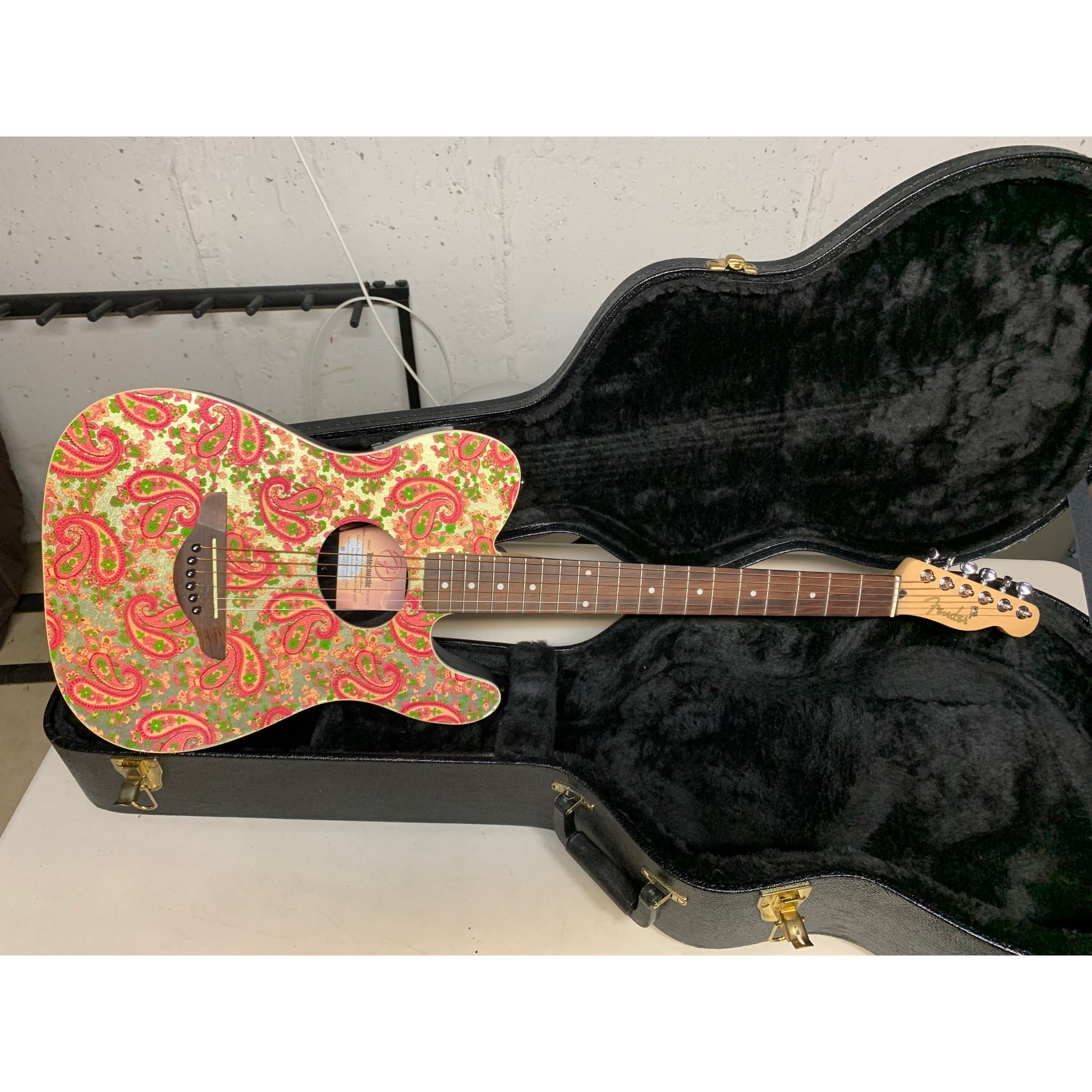 Pink Fender Telecoustic Paisley Acoustic Electric Guitar With Case