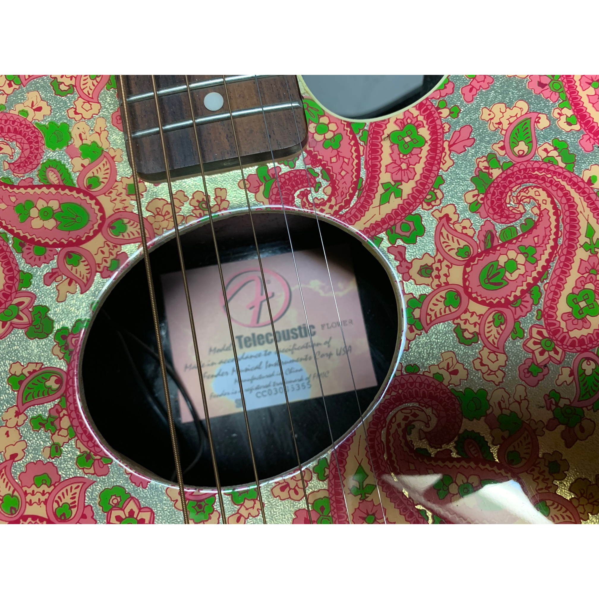 Pink Fender Telecoustic Paisley Acoustic Electric Guitar With Case