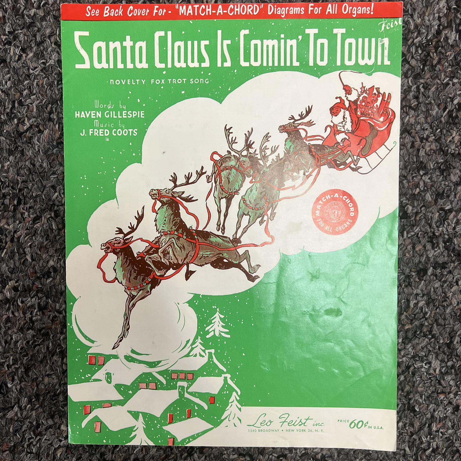 Santa Claus is Coming To Town Novelty Fox Trot Sheet Music for Piano Organ or Accordion w/Vocal