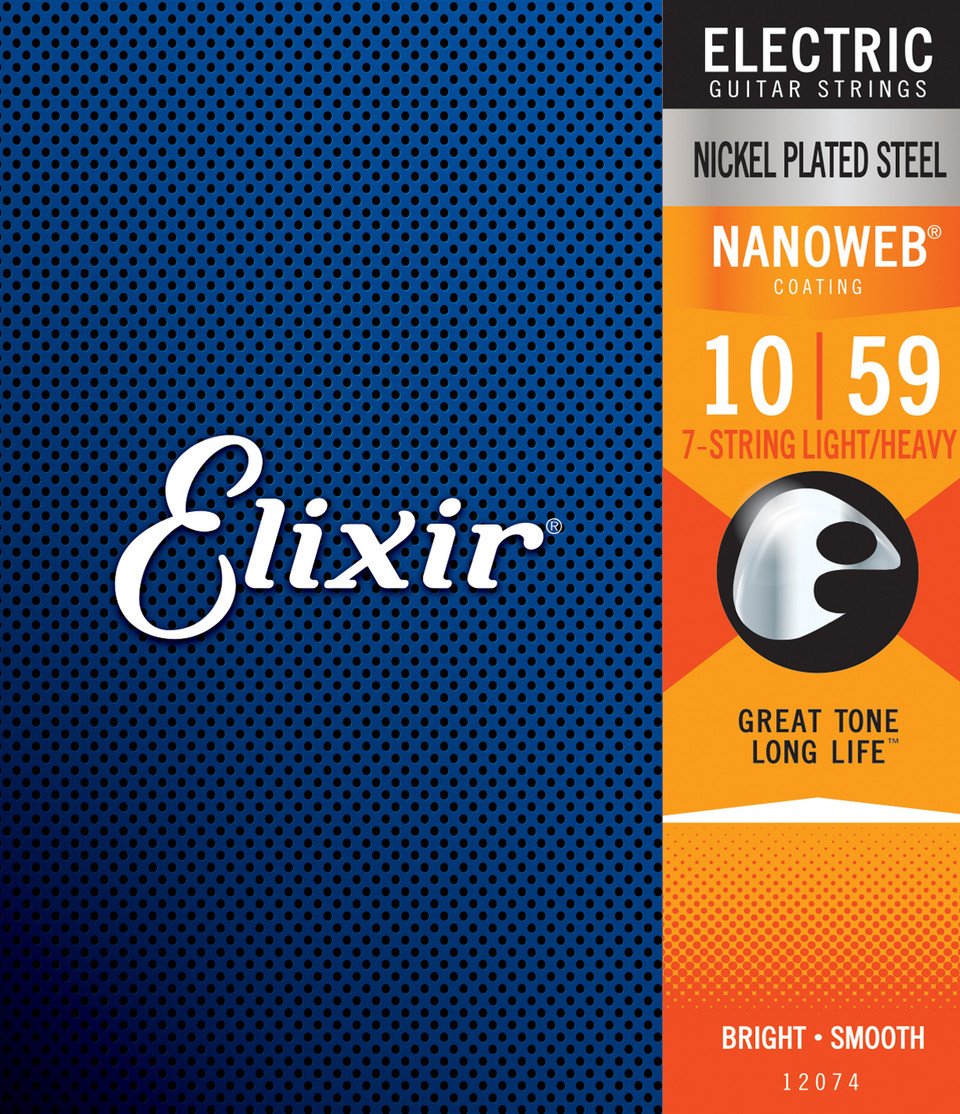 Elixir - 7 String Light/Heavy (12074) - Electric Guitar Strings - Nickel Plated Steel/Nanoweb Coating (.010-.059)