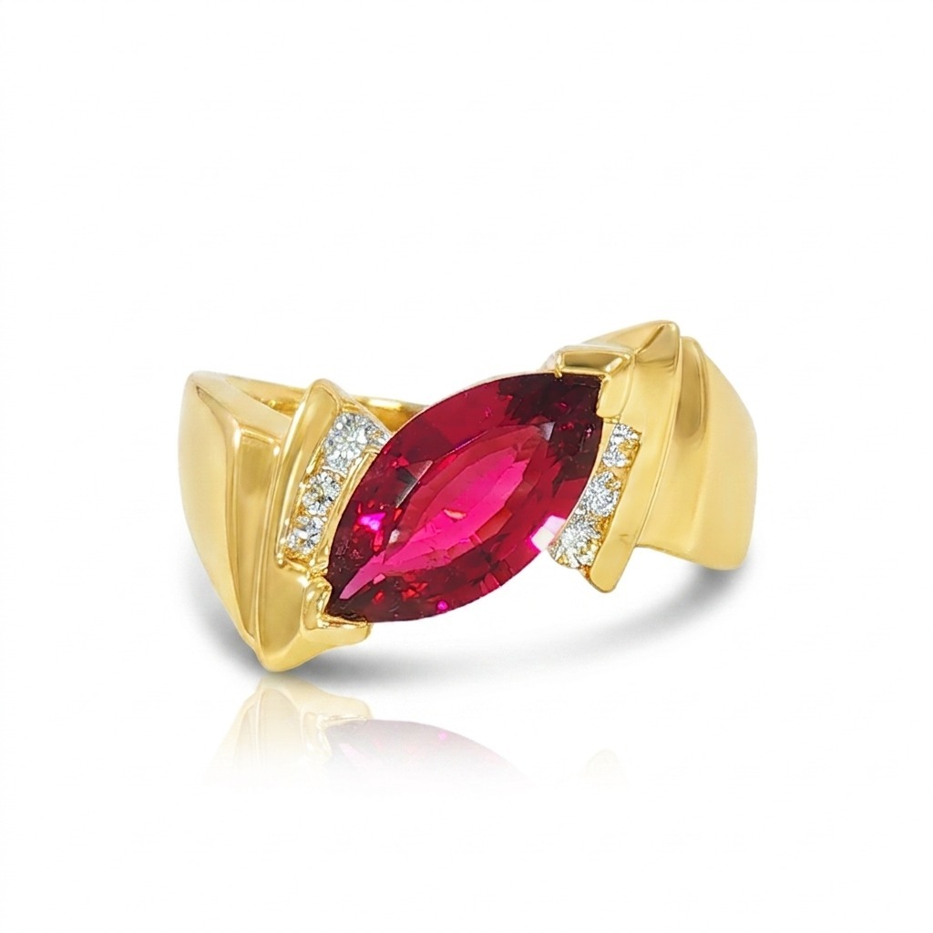 14K YG RUBEL 1.41ct Marq. DIA 0.16 Vintage Angled Setting