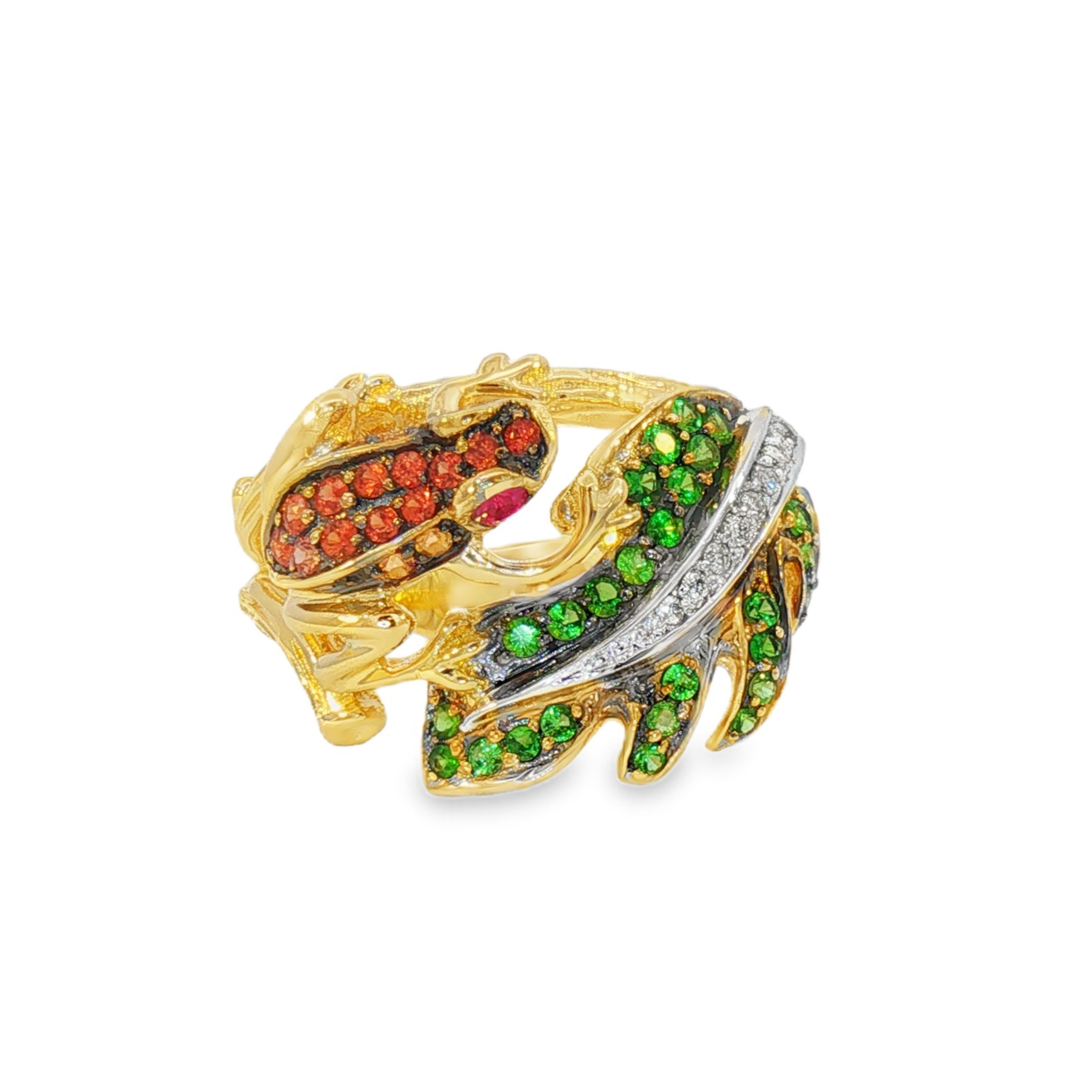 18K WYG RUB 0.10tcw OSAP 0.08tcw TSAV 0.12tcw DIA 0.05tcw Pave Frog with Monstera