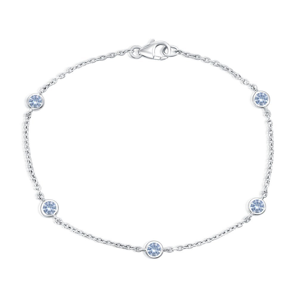 Sterling Silver Bezel Set Aqua Crystal Bracelet 