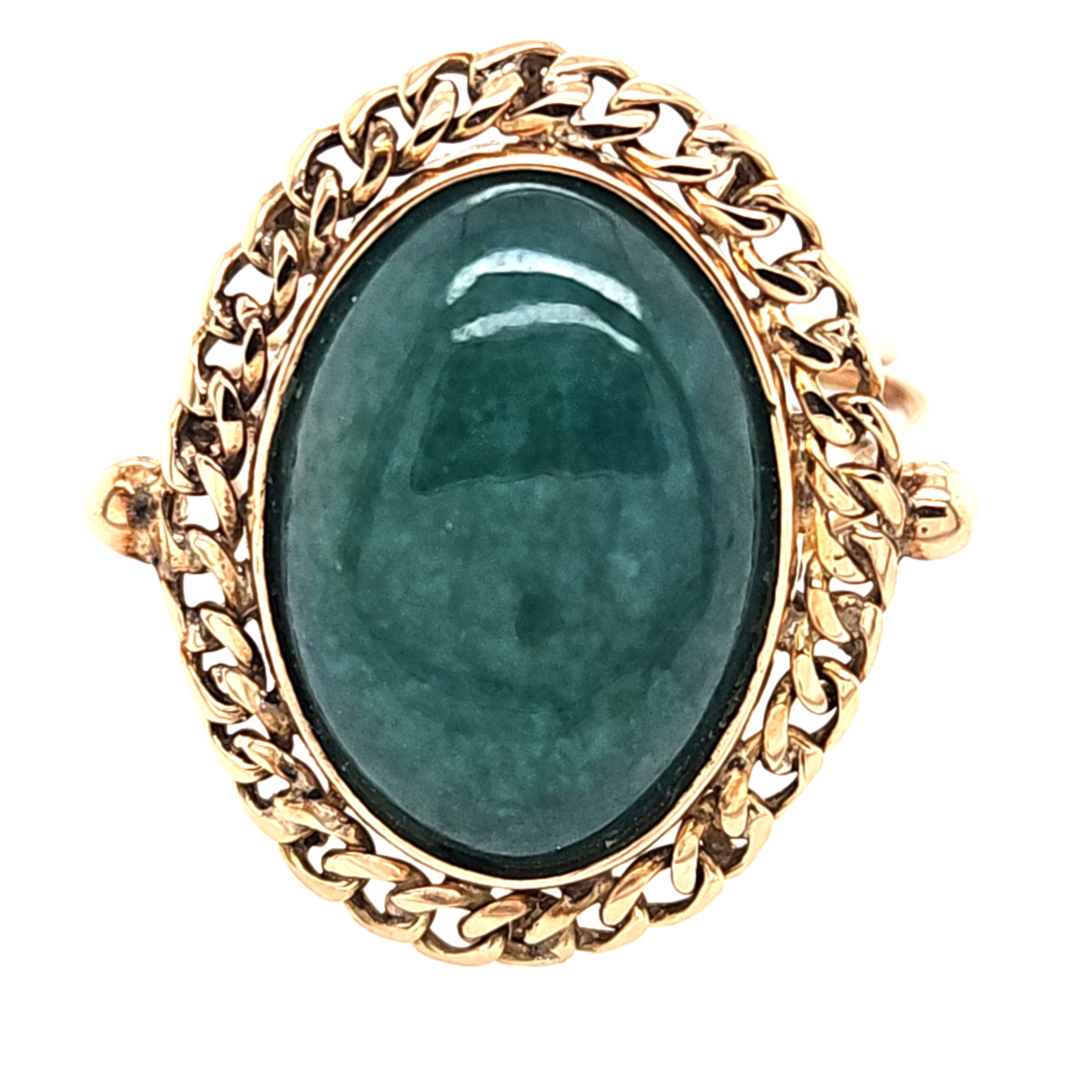 14K Yellow 18 x 12mm Oval Jade Vintage Ring
