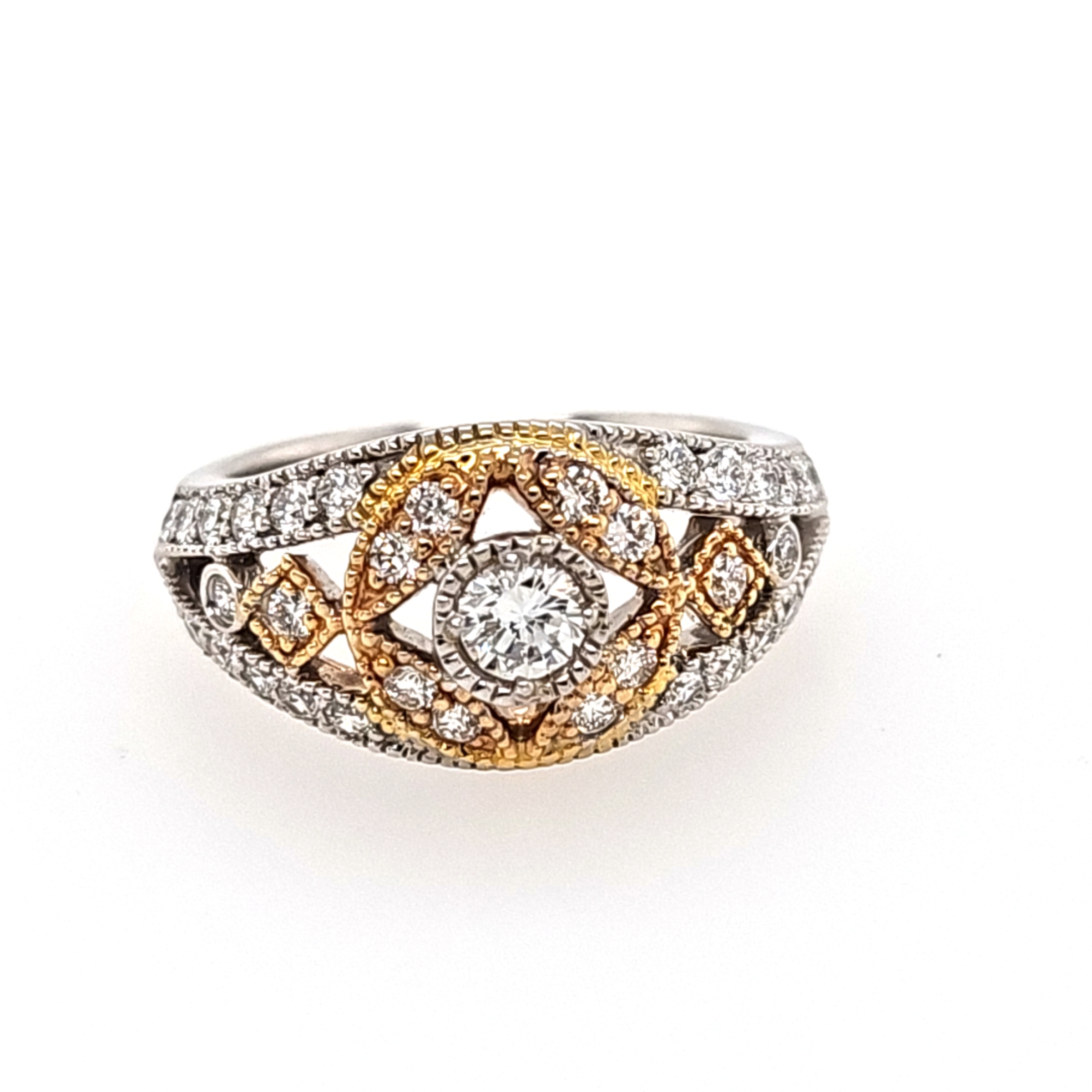 14K White & Yellow .20ct Round Diamond Vintage Style Ring