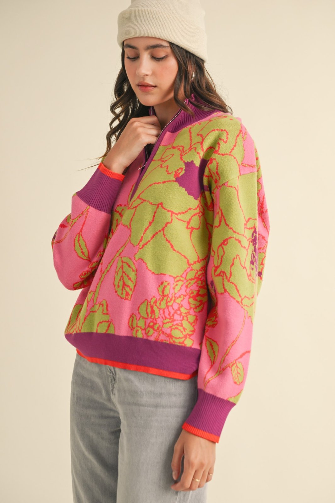 ★2025SS新作★ROLAROLA★VINTAGE FLOWER KNIT ZIP UP VINTAGE FLOWER KNIT ZIP UP GRAY | ファッション通販サイト NUGU