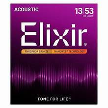 Elixir Phosphor Bronze 13-53 Acoustic Guitar Strings with Nanoweb Technology, HD Light