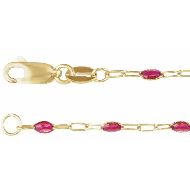 14K Yellow Gold-Filled 1.6 mm Pink Enamel Bead Paperclip-Style 7 Chain