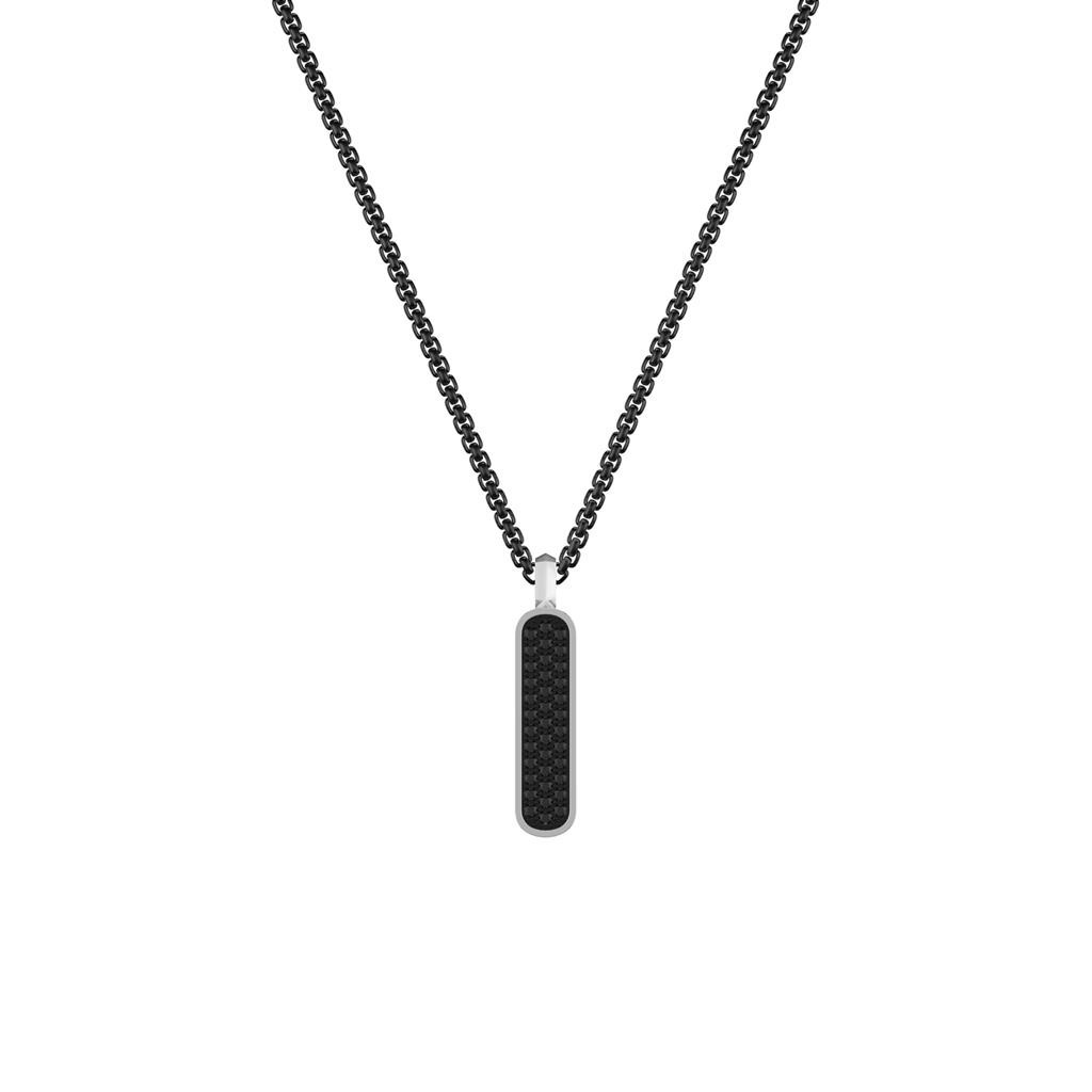 Men's Necklace 22 Sterling Silver Skinny Dog Tag w/ Black Sapphires