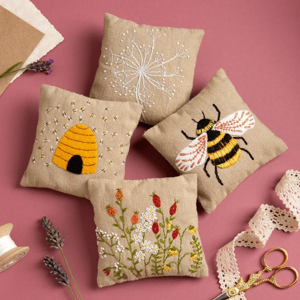 Linen Lavender Embroidery Bees