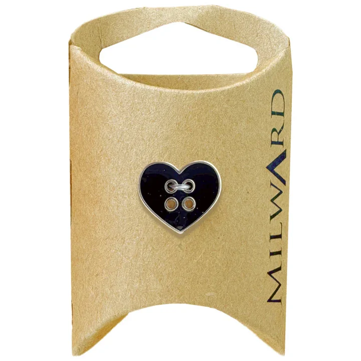 Black ABS 4-Hole Gold Rim Heart Button
