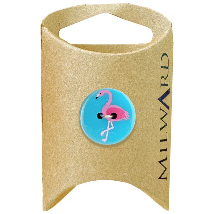 Blue Polyester 2-Hole Flamingo Button