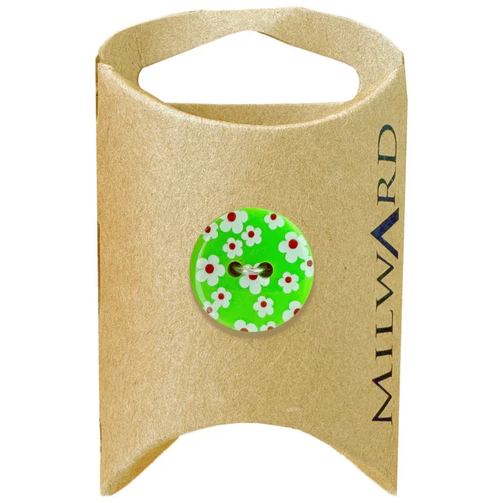 Green Nylon 2-Hole Neon Floral Button