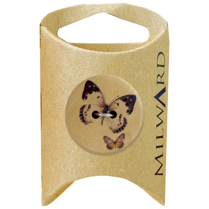 Light Brown Wooden 2-Hole Butterfly Print Button