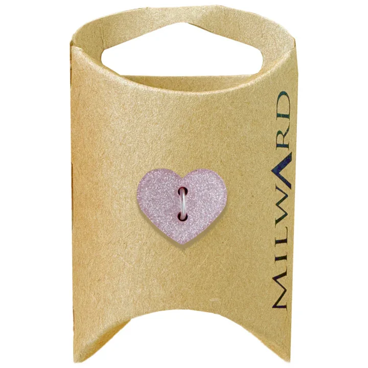 Light Pink Polyester 2-Hole Glitter Heart Button
