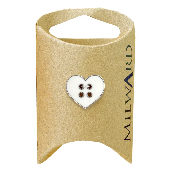 White ABS 4-Hole Silver Rim Heart Button