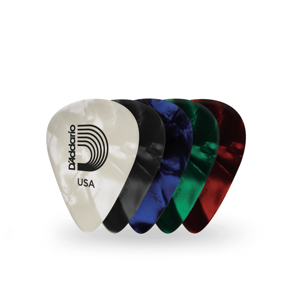 D'Addario Classic Assorted Pearl Celluloid Guitar Picks, 10-Pack, Medium
