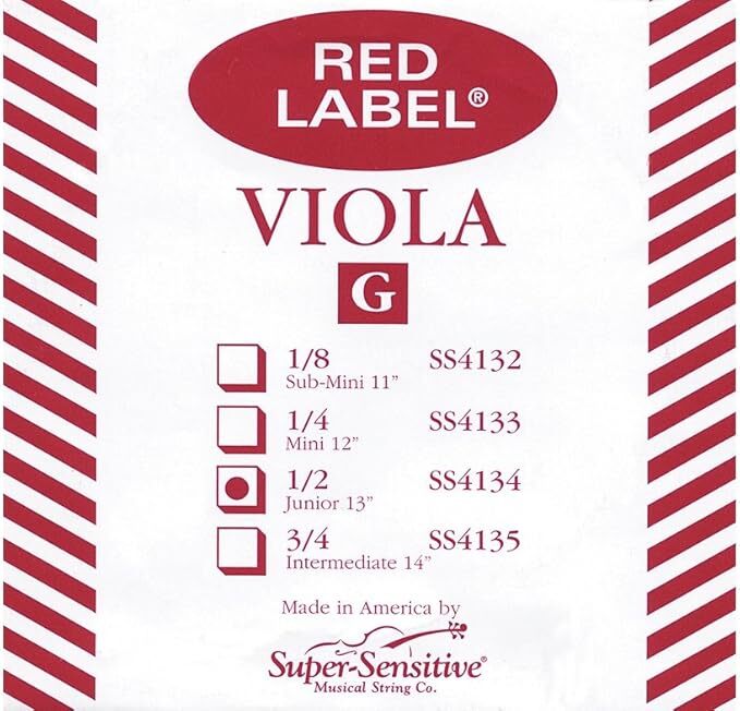 Super Sensitive Red Label Series Viola Single String, junior size (13), G String