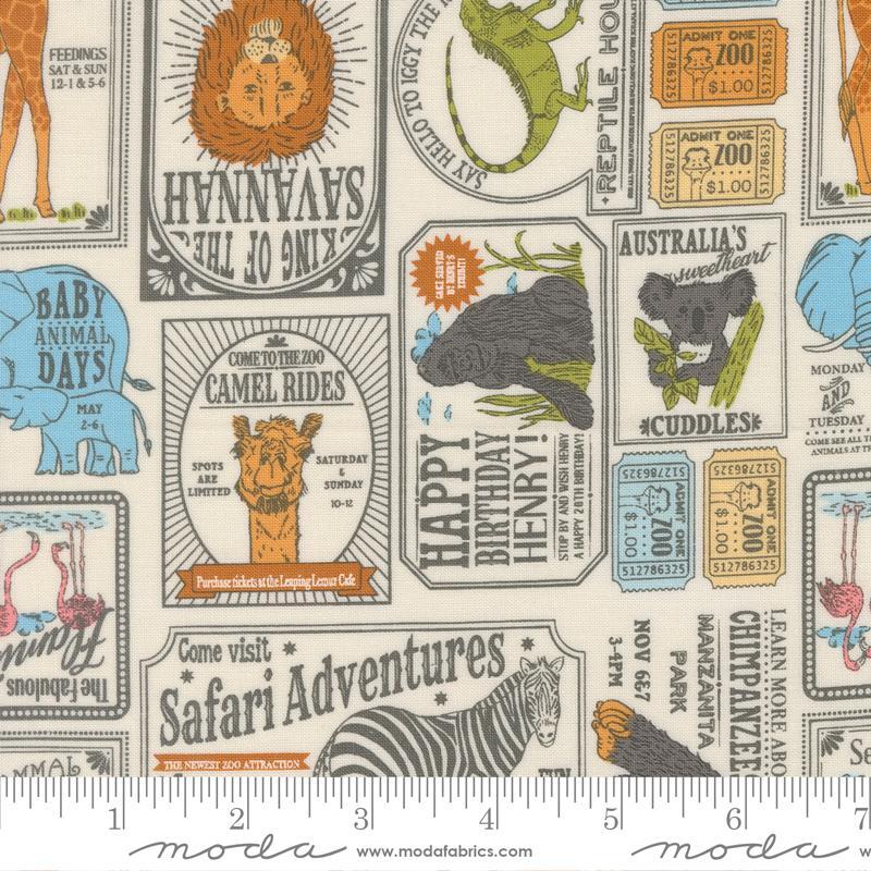 Moda Fabrics - Animal Park Fun - Vintage Zoo - Dove