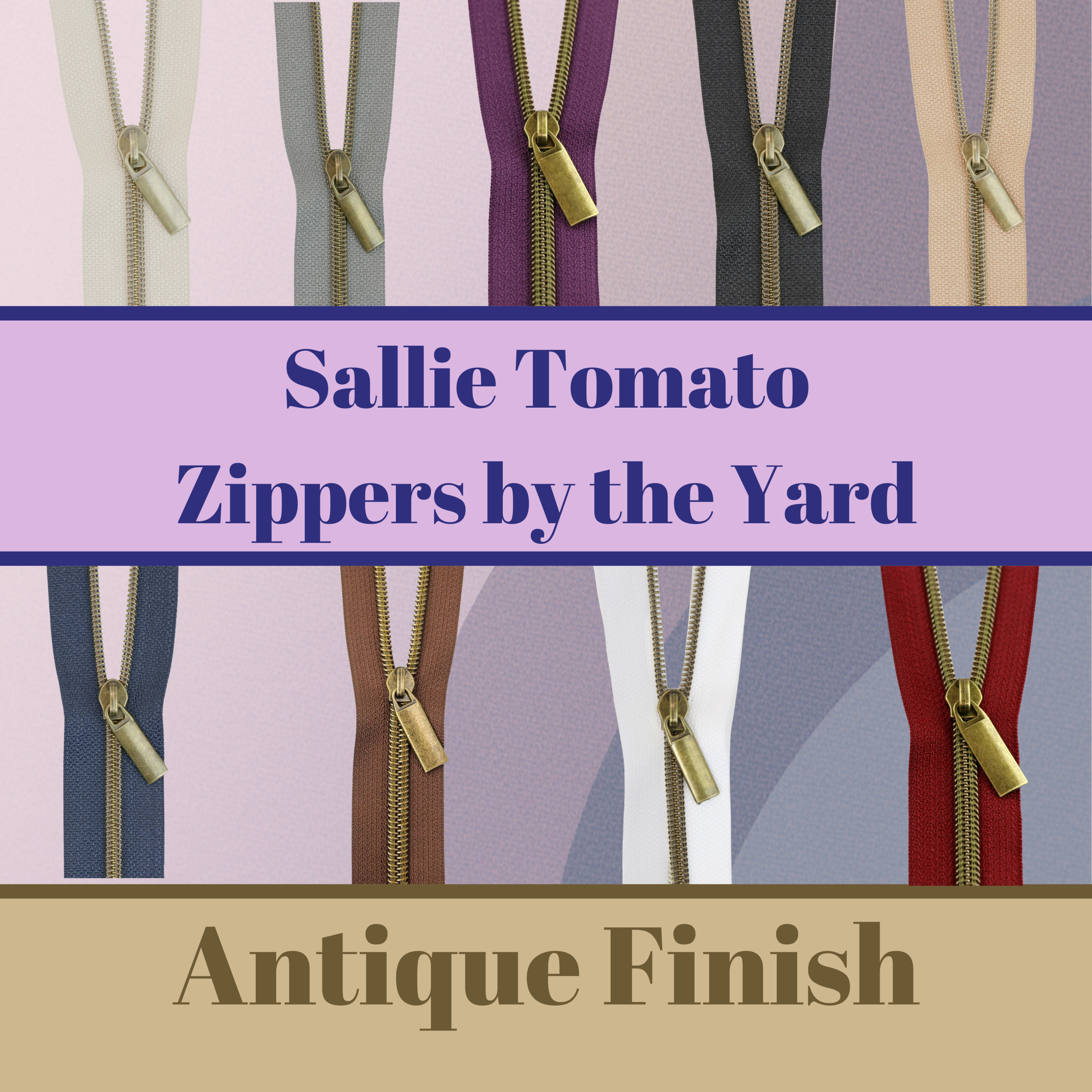 Sallie Tomato - #5 Nylon Coil Zippers: 3 Yards With 9 Pulls - Antique - Various Colors