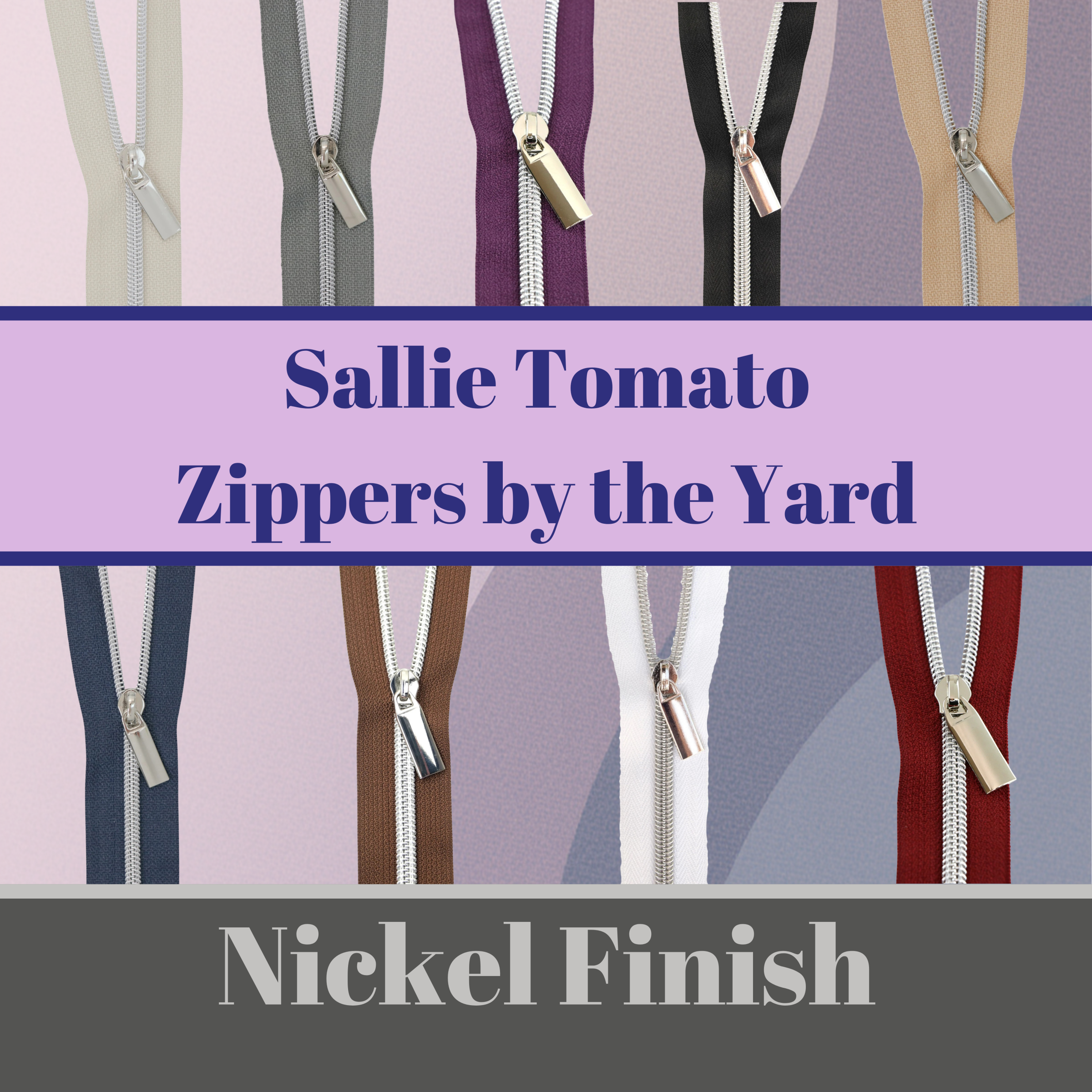 Sallie Tomato - #5 Nylon Coil Zippers: 3 Yards With 9 Pulls - Nickel - Various Colors