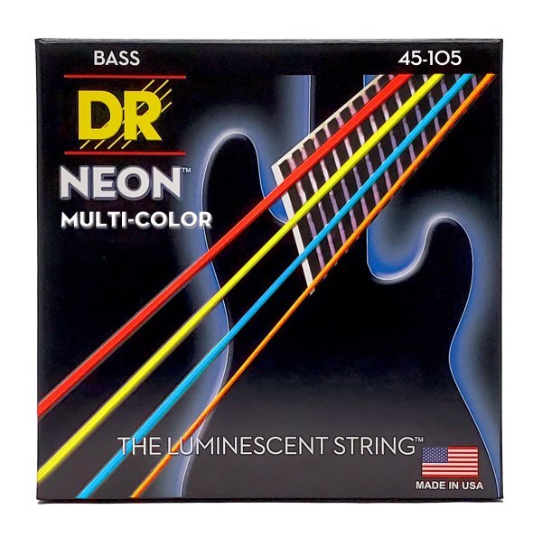 DR-Strings NEON MULTICOLOR Colored Bass Strings: Medium 45-105