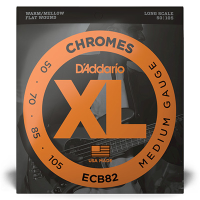 D'Addario ECB82 Flat Wound Chromes Bass Guitar Strings, Medium, 50-105, Long Scale