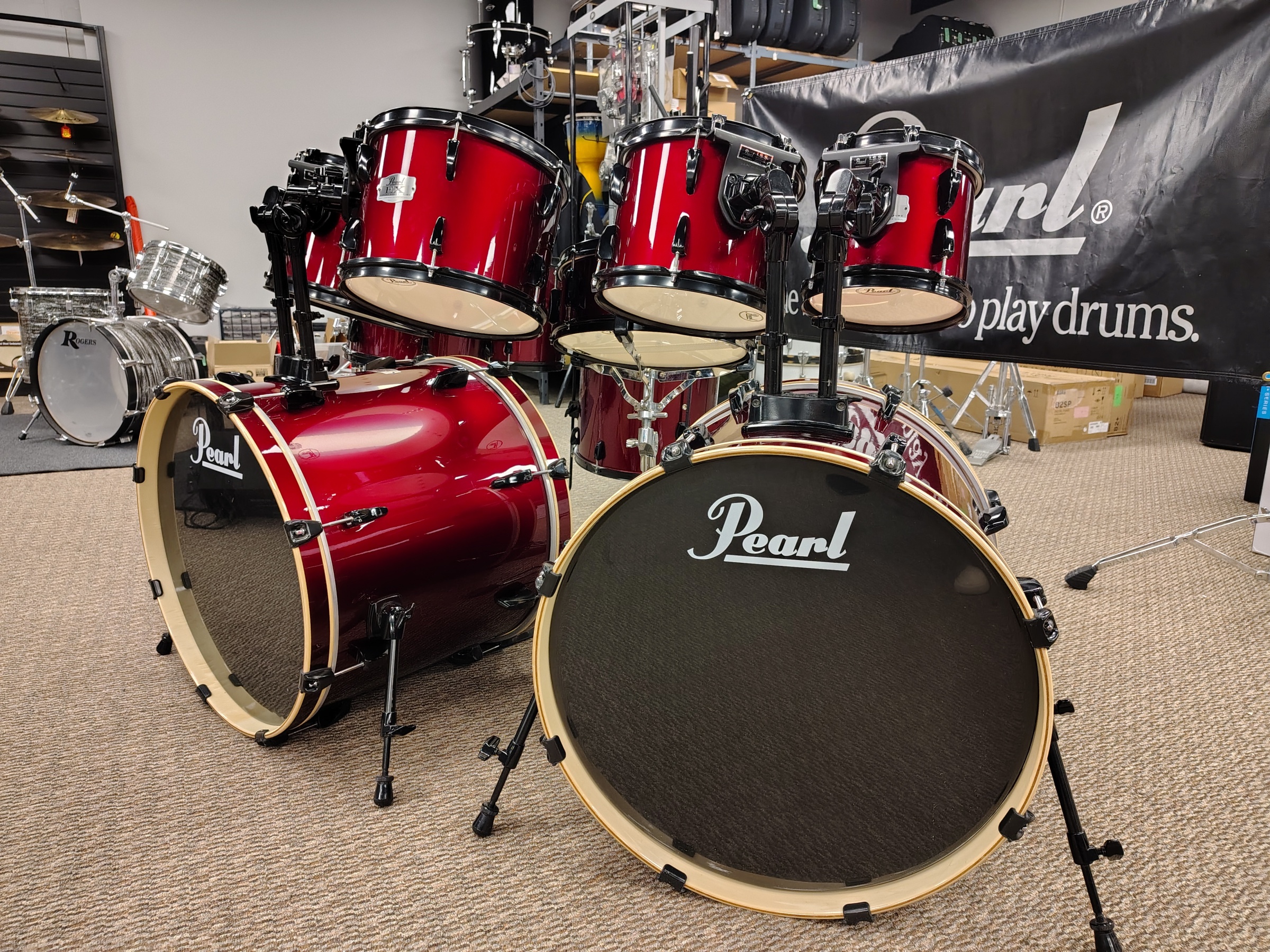 Pearl Export Series Double Kick 10 Piece Shell Pack-Red Wine Colour-USED